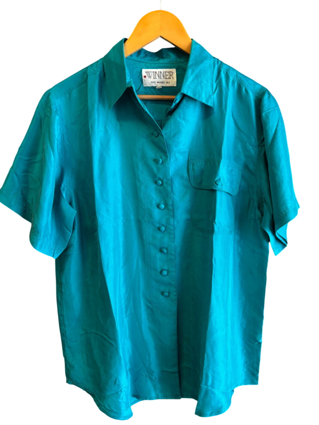 Winner 100% Washed Silk Short Sleeve Button-up Shirt