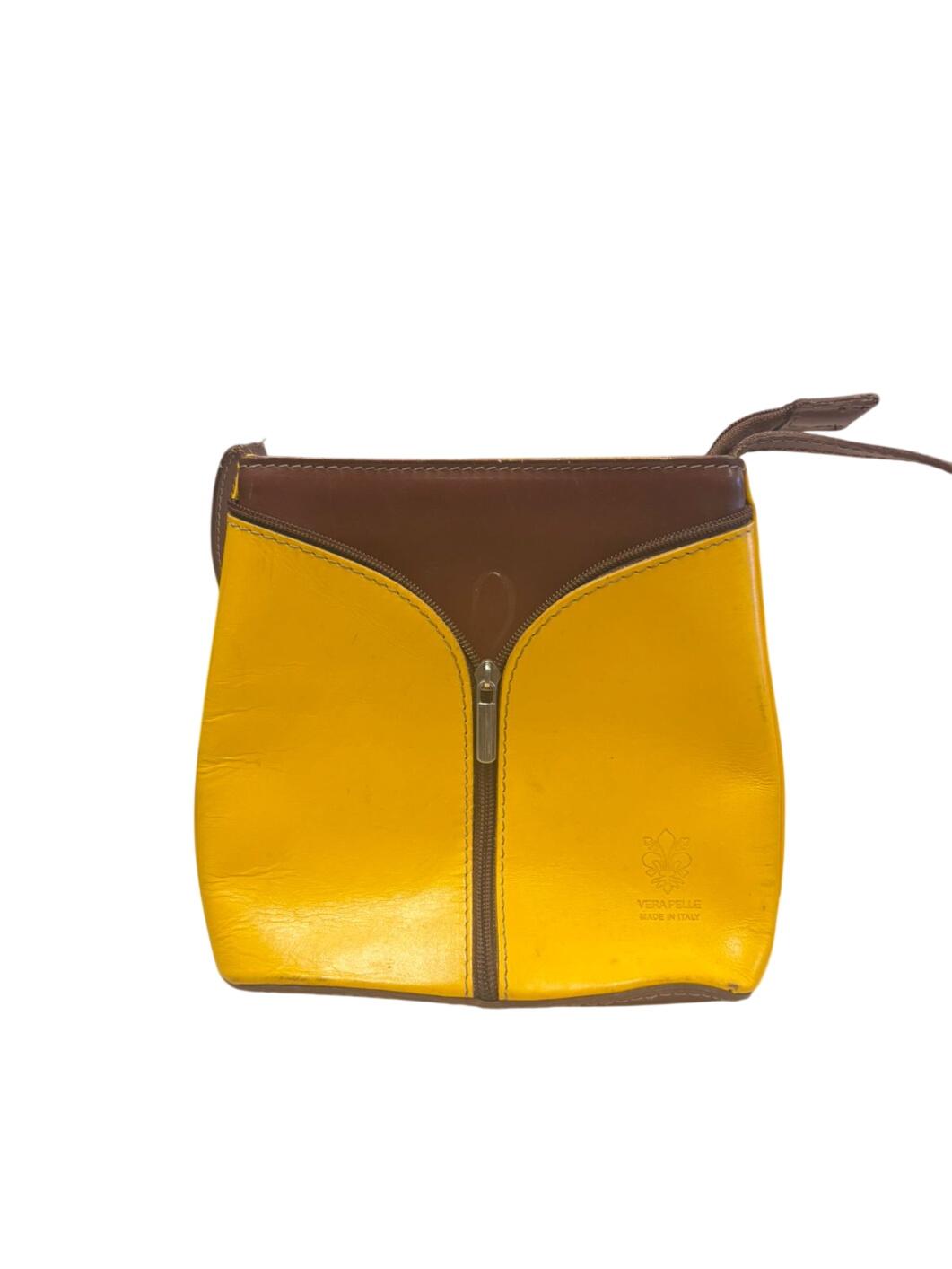 Vera Pelle Yellow and Brown Leather Handbag