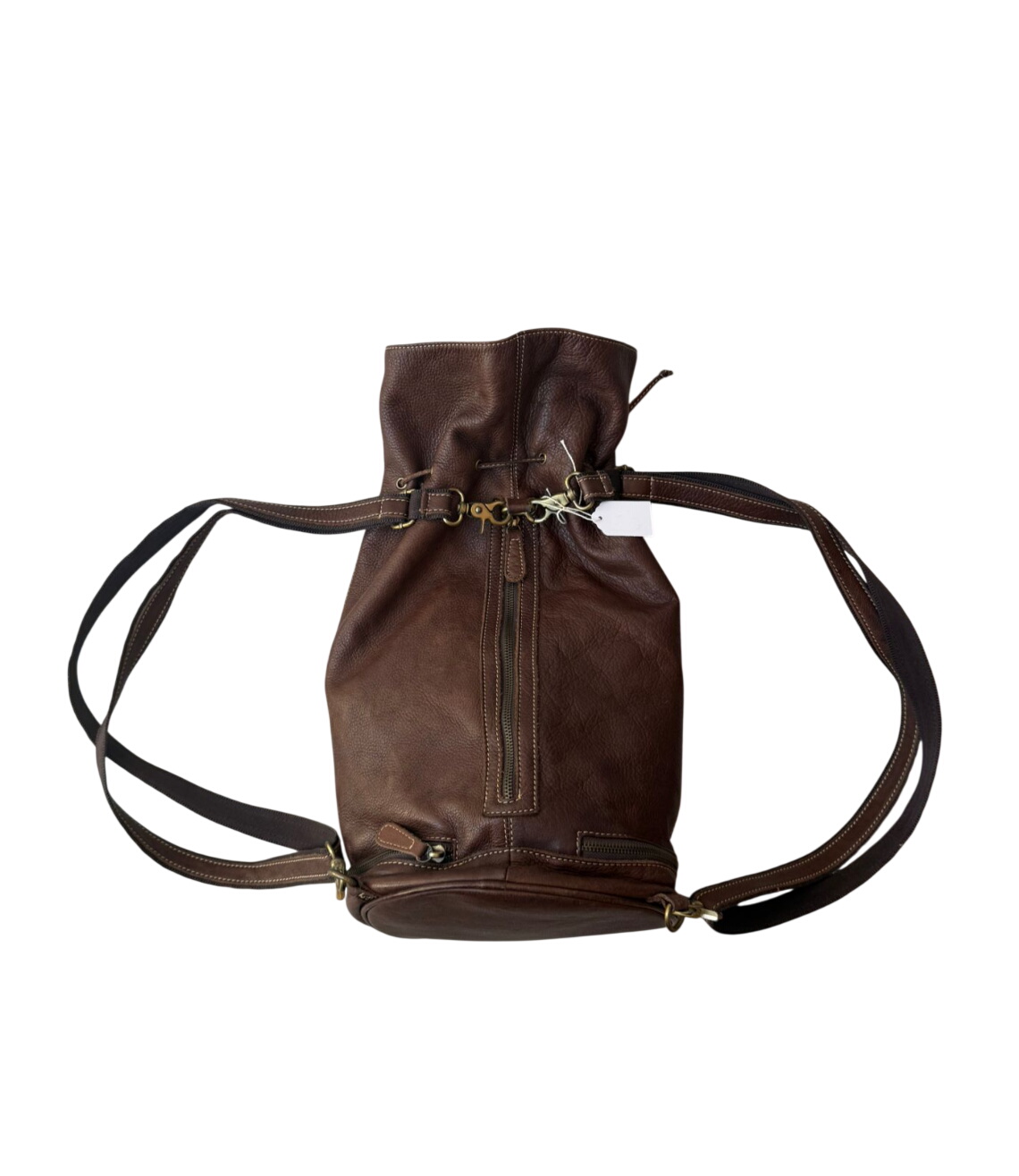 Brown Leather Drawstring Backpack