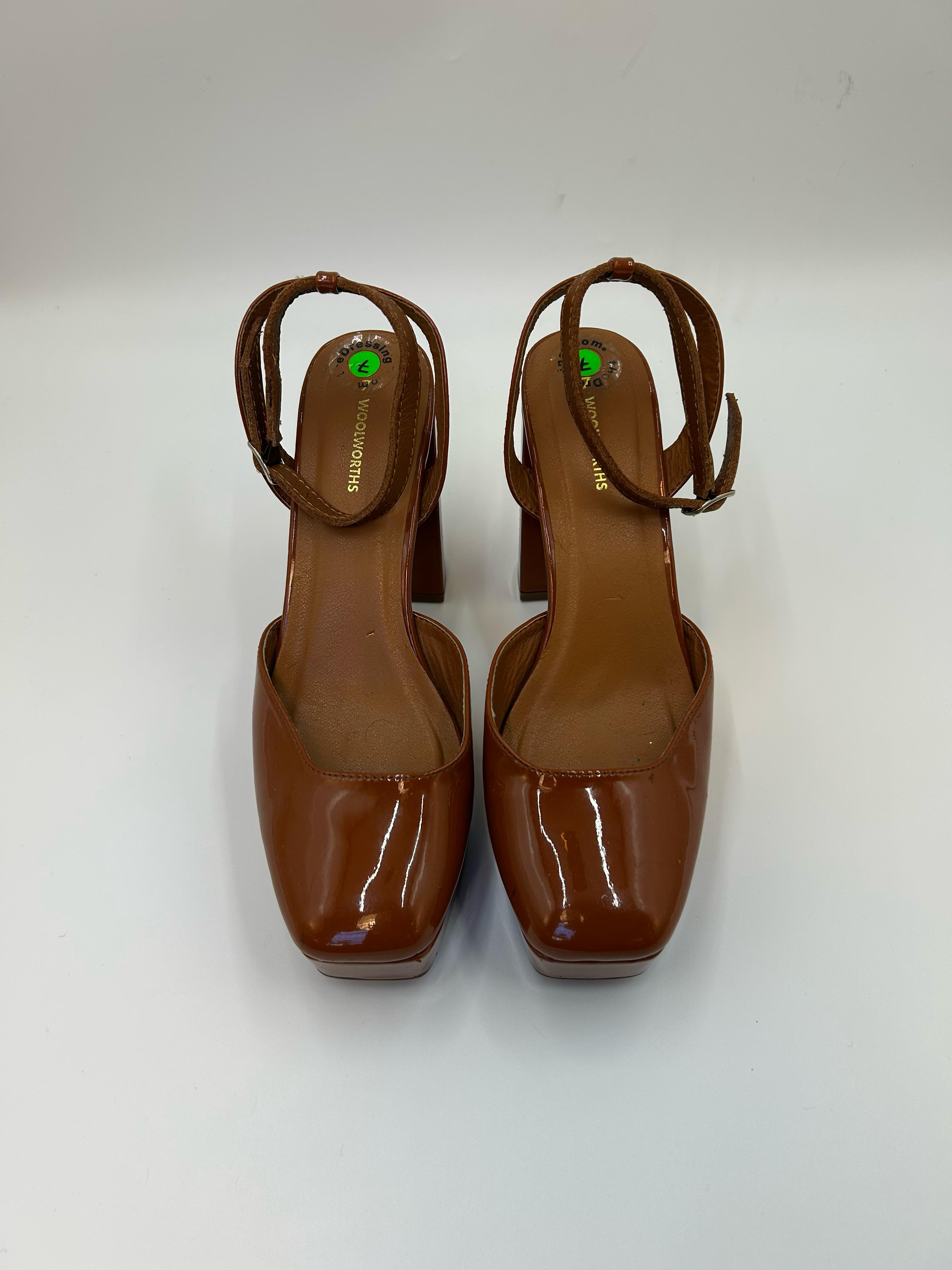 Woolworths - Toffee Patent Block Heel Sandals