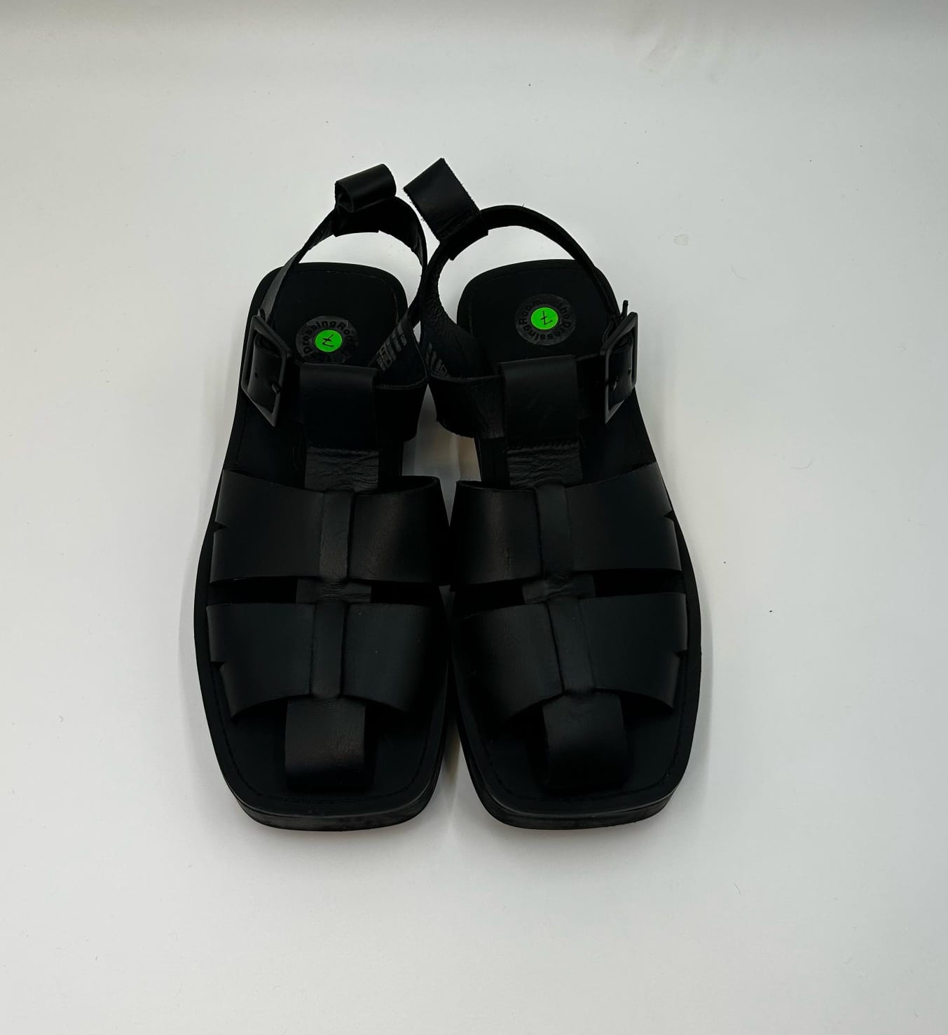 Mango - Black Square toe Leather Fisherman Sandals