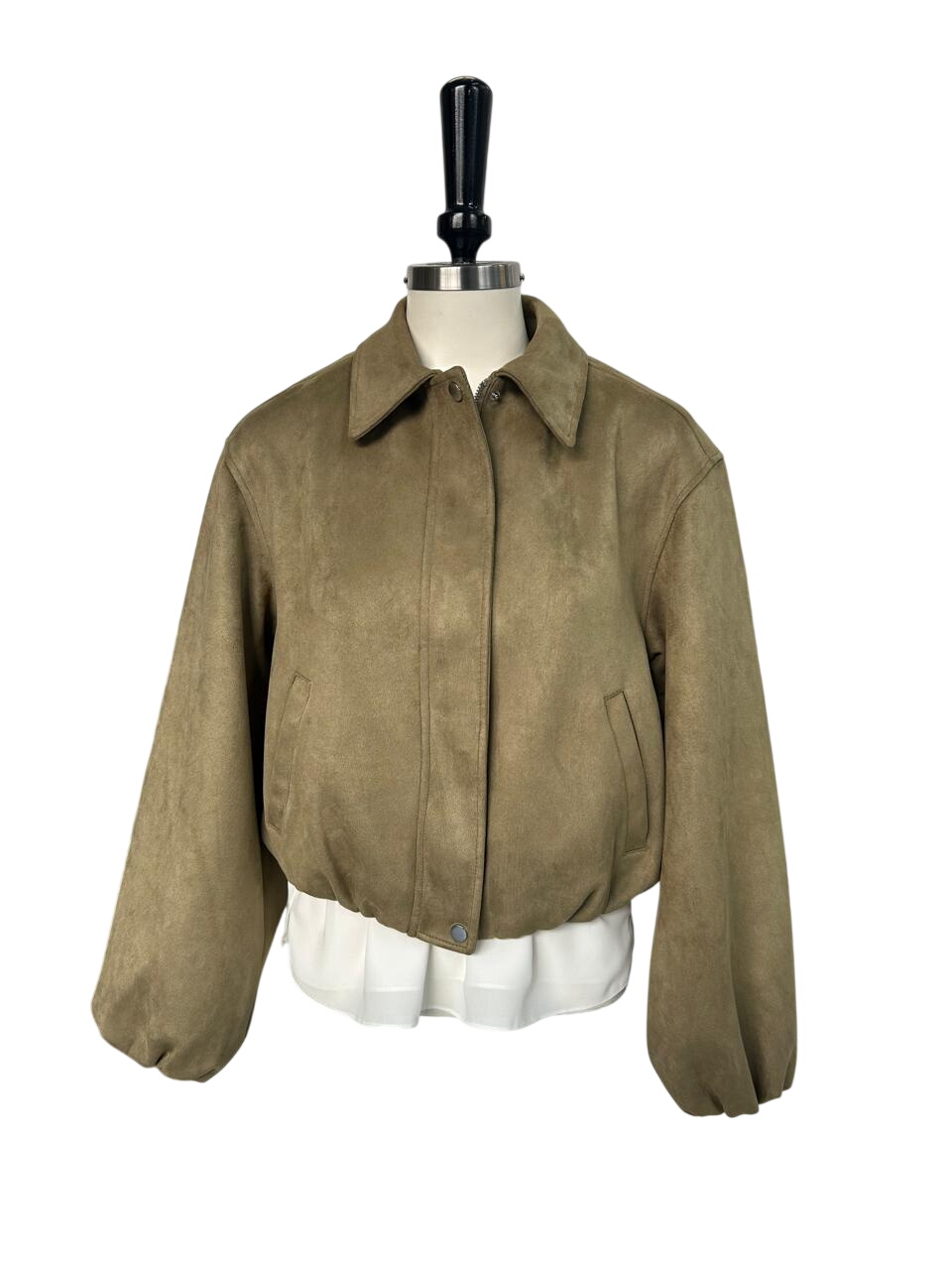 Women's Jacket - Olive Suede Cropped Jacket - New Look