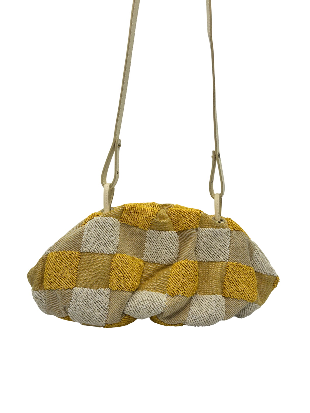 ZARA - Beaded Yellow and White, gingham crossbody bag