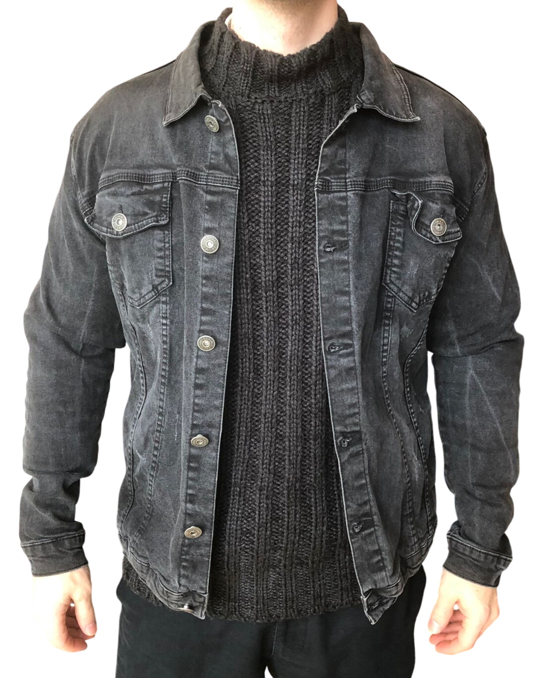 Denim Jacket with Knit Sweater