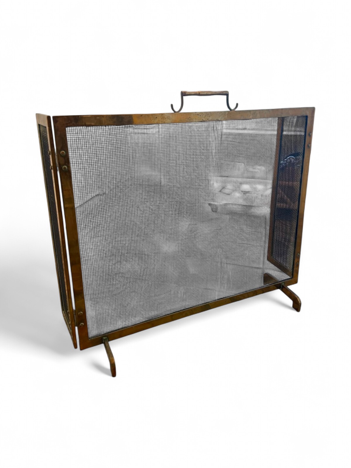 Vintage Brass and Mesh Fire Screen