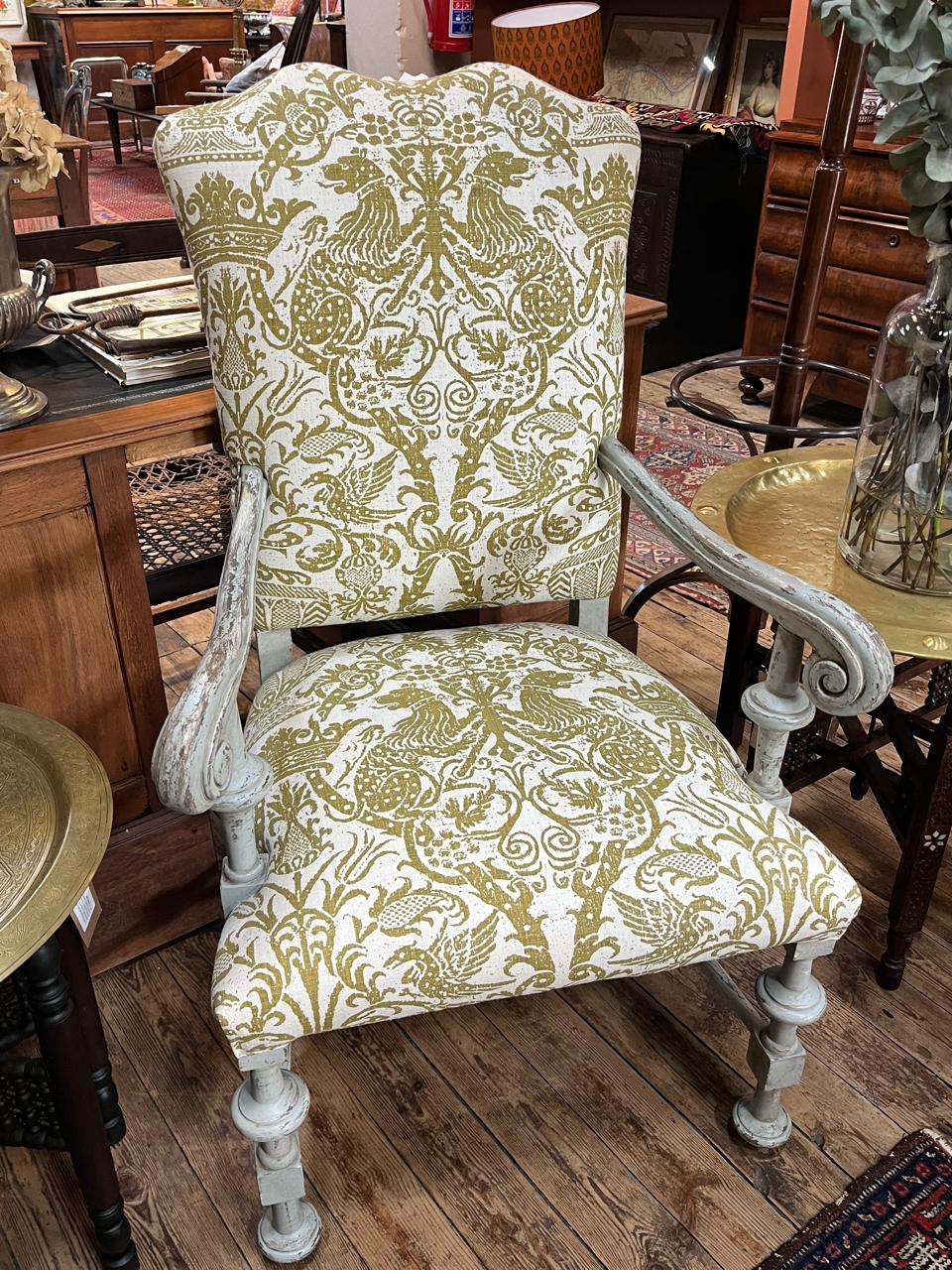 Pair Of Painted Open Armchairs In Chartreuse Carol Nevin Fabric