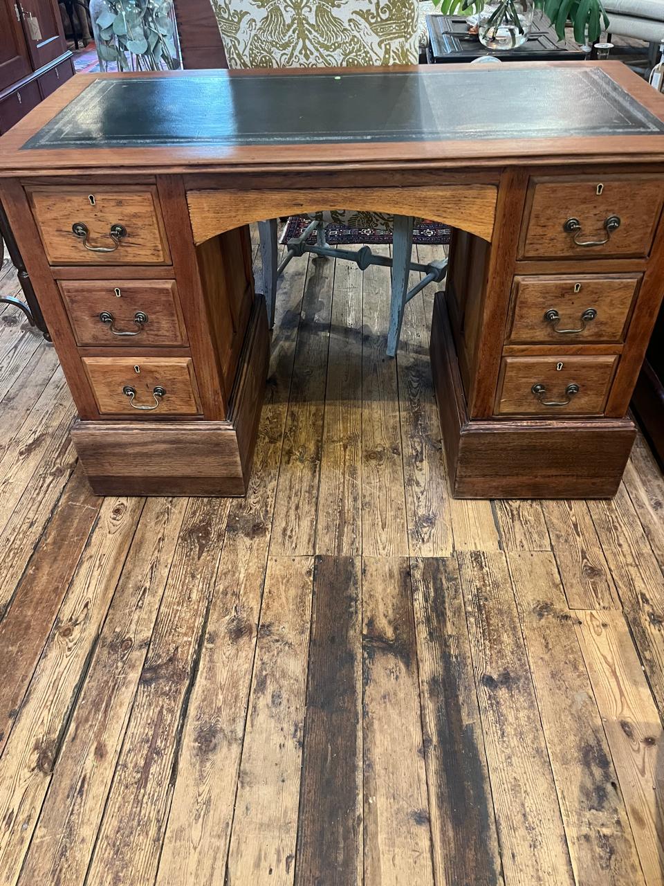 19th C Mahogany Leather-Topped Pedestal Desk