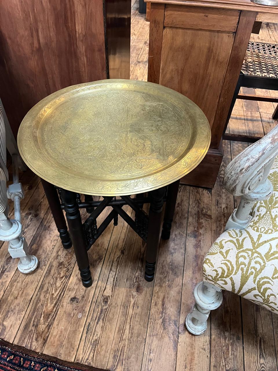 Brass Tray-Topped Folding Table