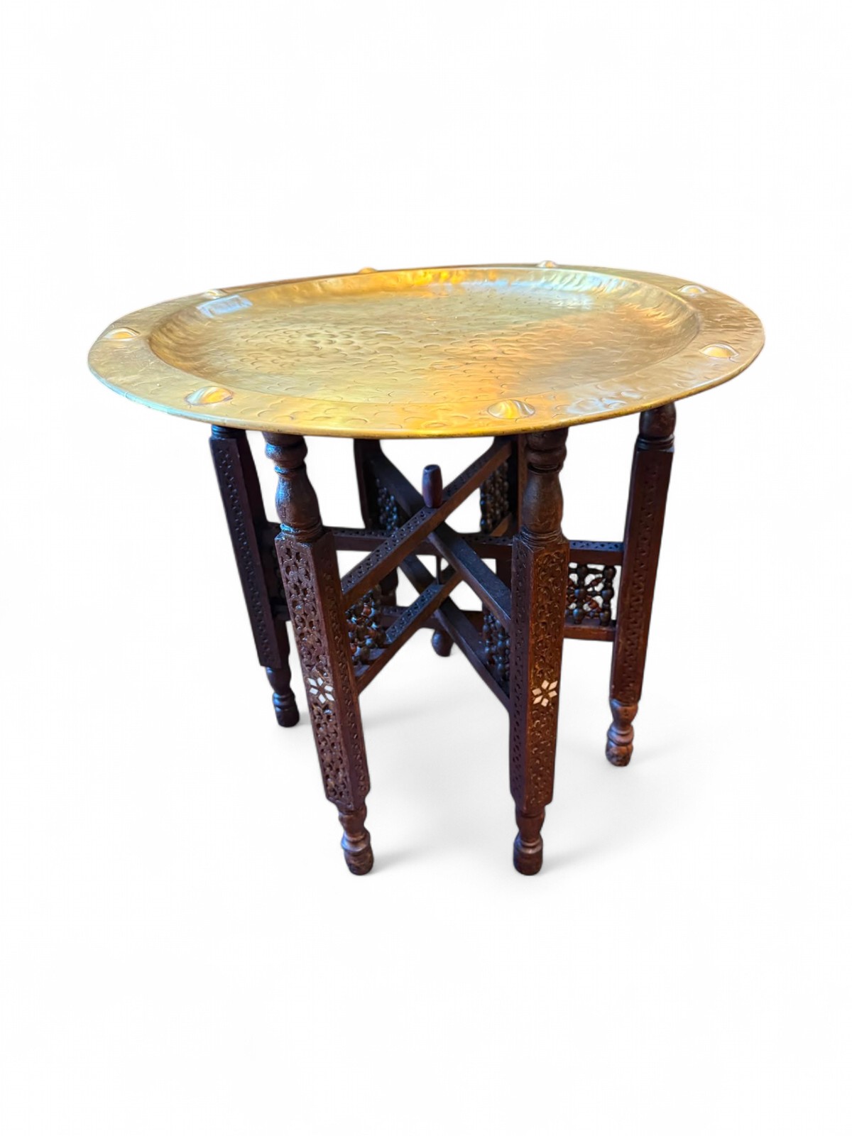 Brass Tray-Topped Folding Side Table