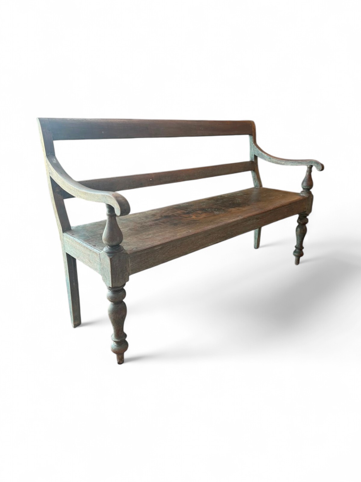 Hardwood Open Arm Bench With Turned Legs