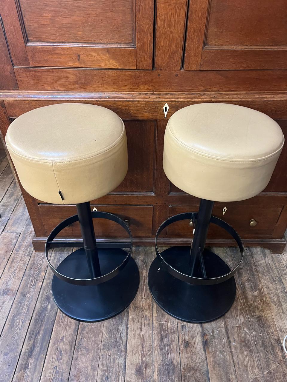 Set Of Four Leather Bar Stools