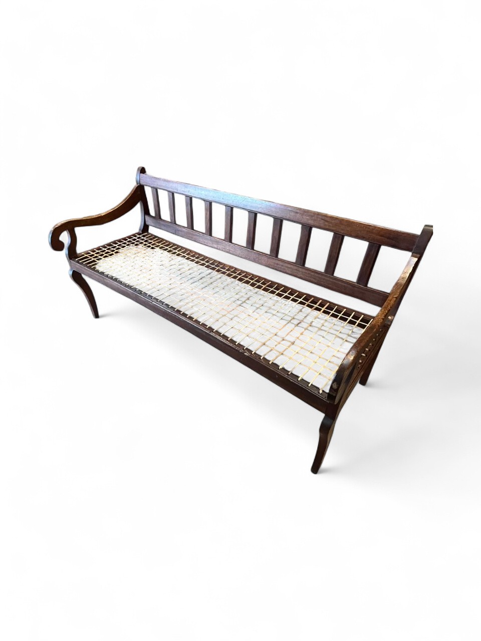 Antique Riempie Bench With Scroll Arms