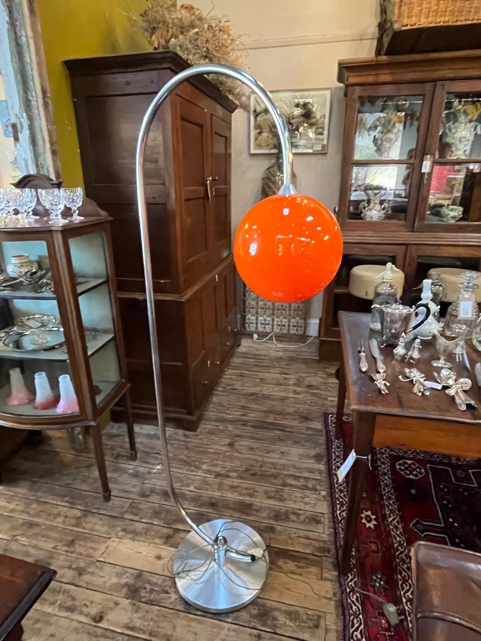 Chrome Standing Lamp With Orange Ball Shade