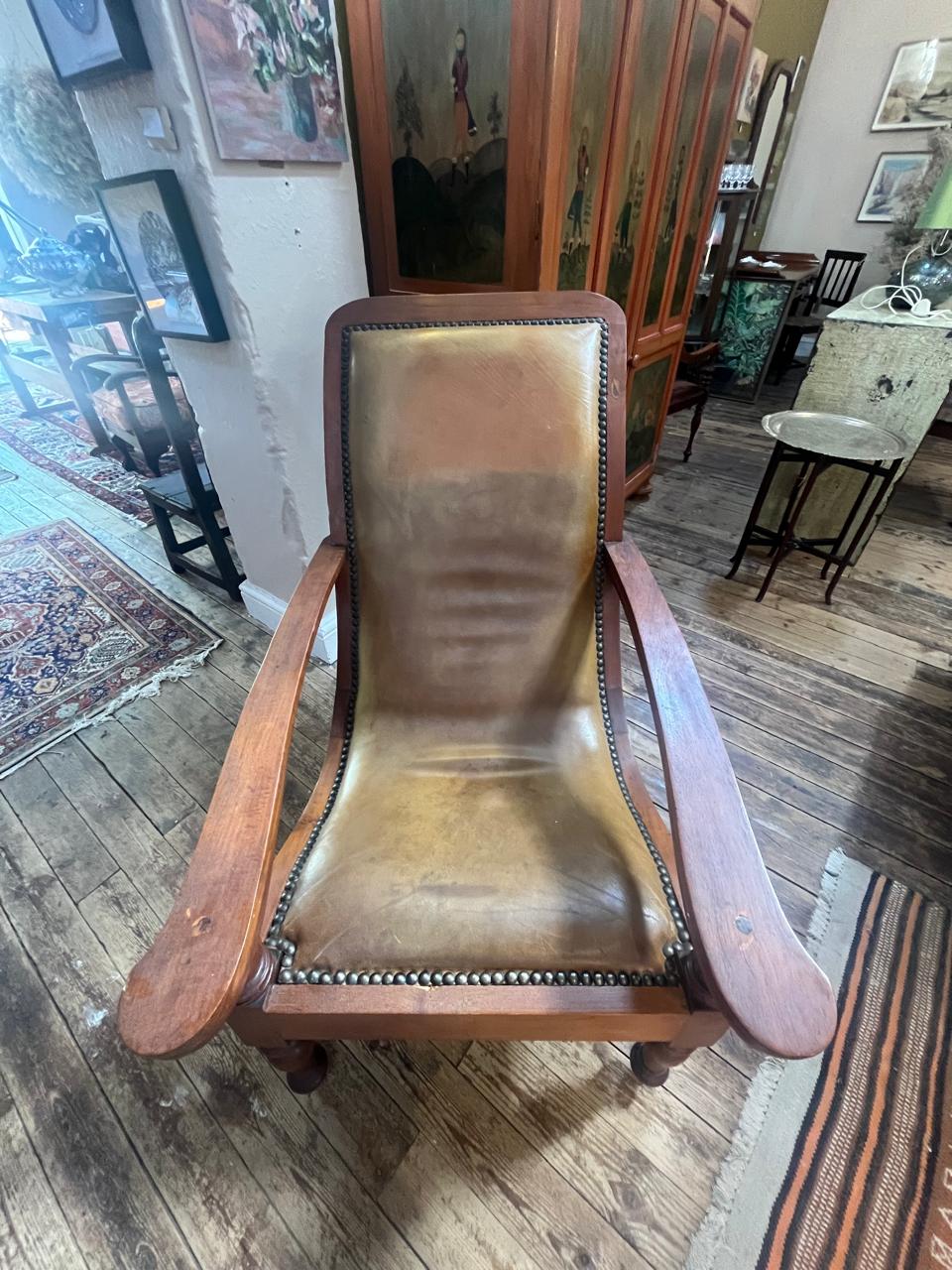 Oak and Leather Plantation Chair
