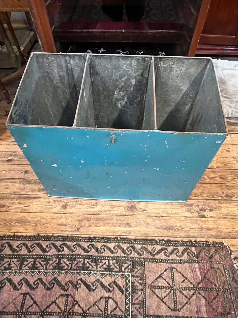 Blue Metal Container With Three Compartments