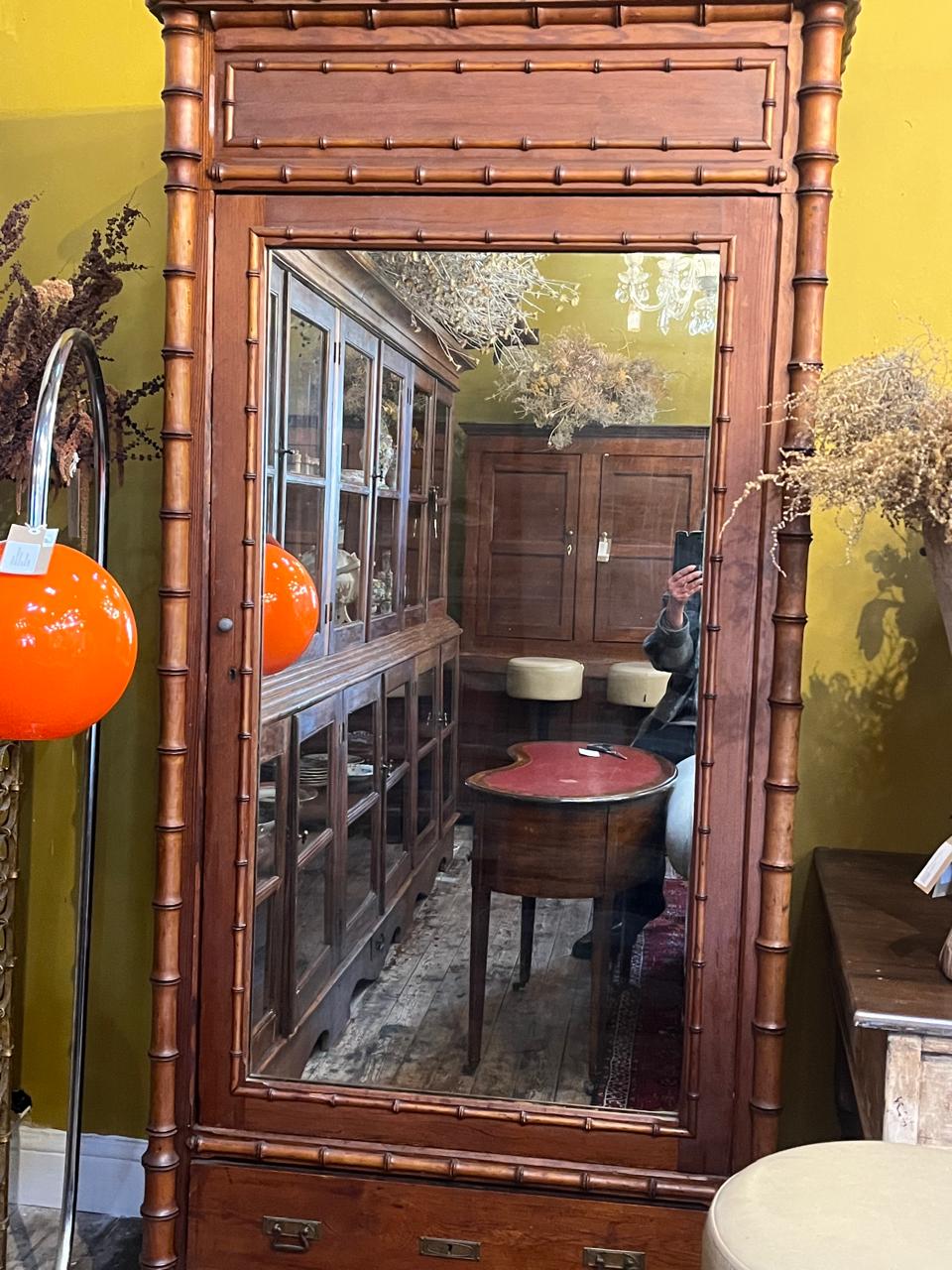 Bamboo-Style Cupboard With Mirrored Door