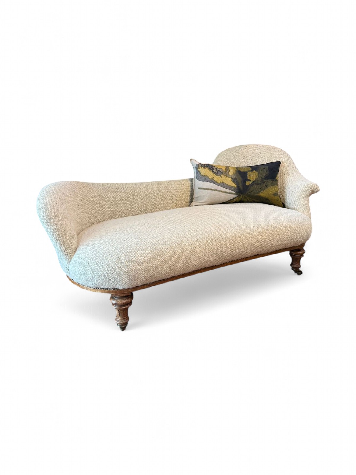Chaise Lounge upholstered in luxurious cream wool/linen blend fabric.